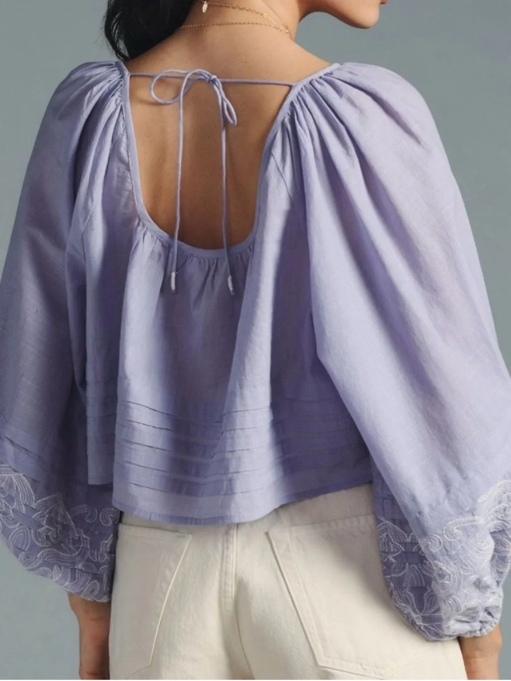 NWT Anthropologie Embroidered Lace Babydoll Blouse Small Periwinkle - Picture 3 of 7